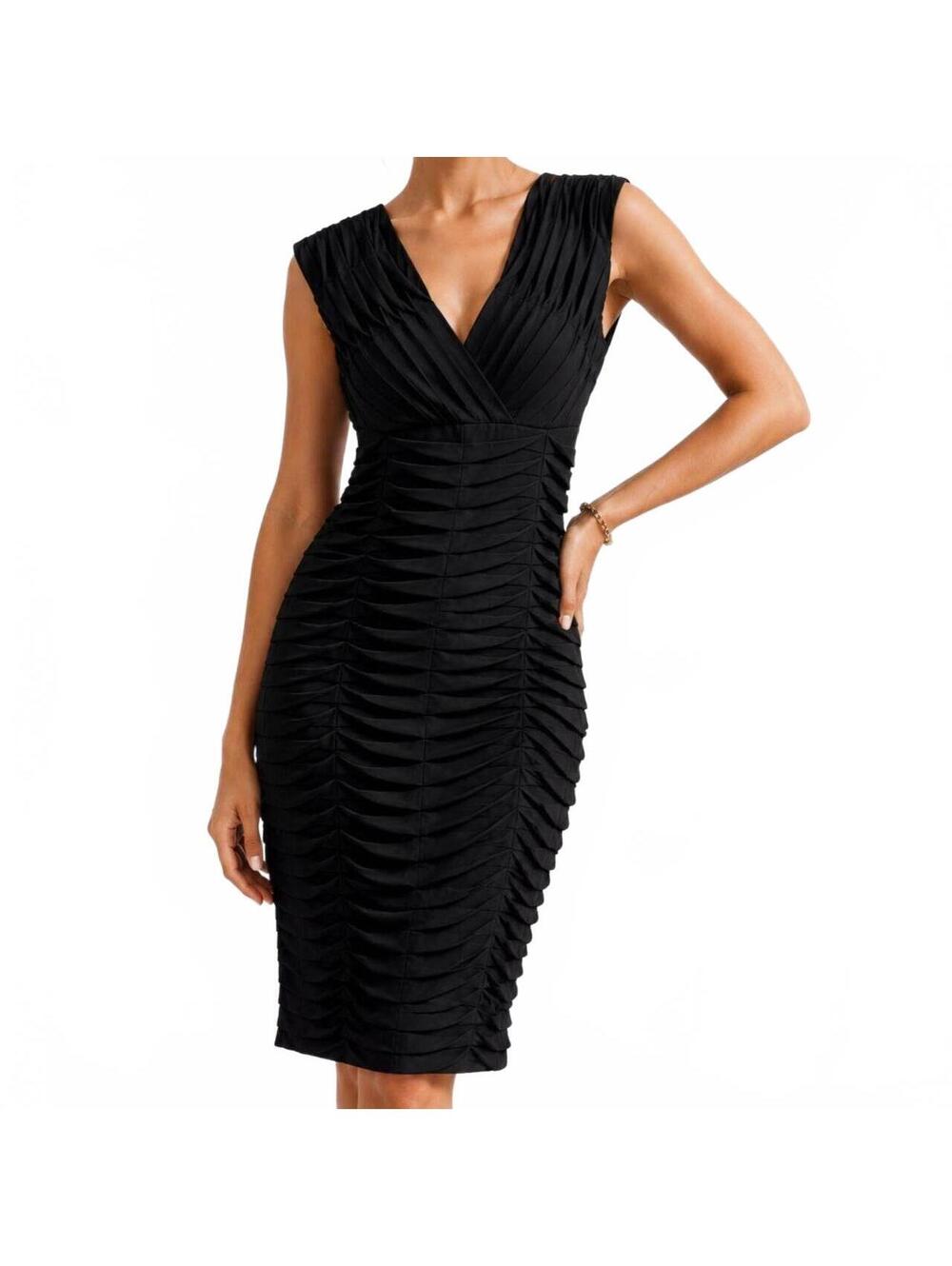 Adrianna Papell shutter-pleated black sheath dress